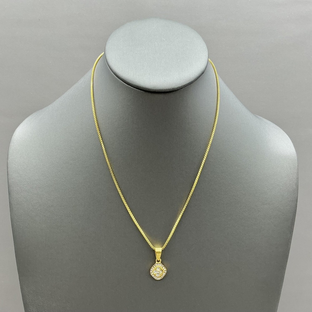 Necklace Gold Tone Box Chain Square Clear Stone Pendant Statement Womens Jewelry